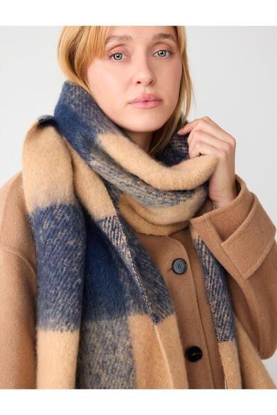 Jimmy Key Lacivert Kare Deseni Püskül Detaylı Atkı