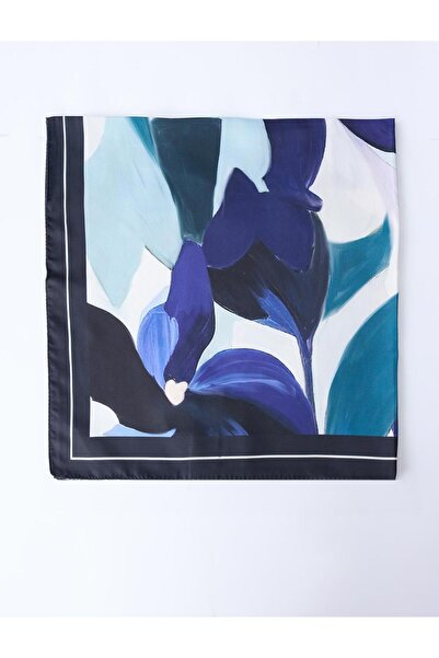 Jimmy Key Navy Blue Floral Patterned Striped Scarf
