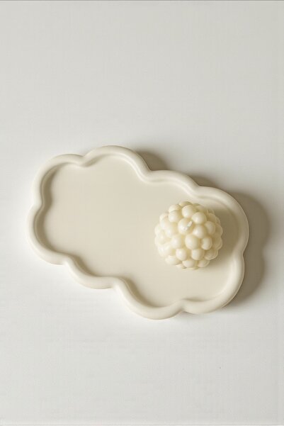 Minic Store El Yapımı Bulut Şekilli Dekoratif Tepsi – Beyaz 22cm | Mum Altlığ...