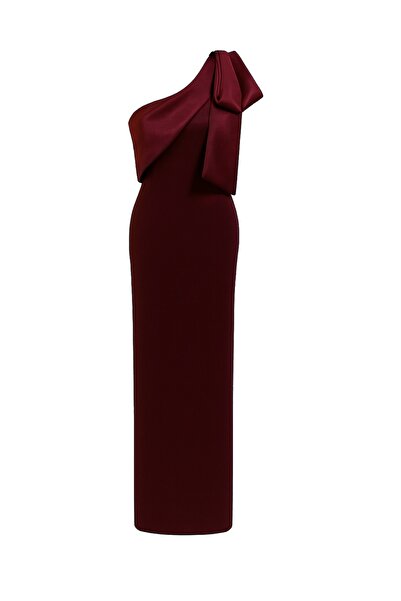 TARA COŞKUNTUNCEL Tek Omuz Saten Fiyonk Detaylı Krep Maxi Abiye Elbise