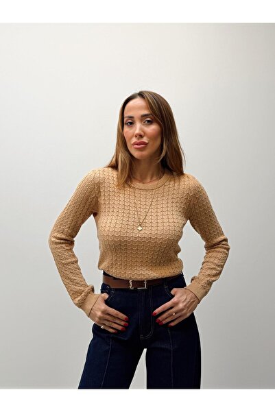 Maldia Shop Women's Hair Knit Basic Camel Knitwear Sweater