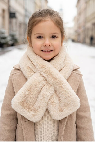 Luminos Butik Kız Çocuk Bej Peluş Kaşkol Boyunluk Atkı Byn001