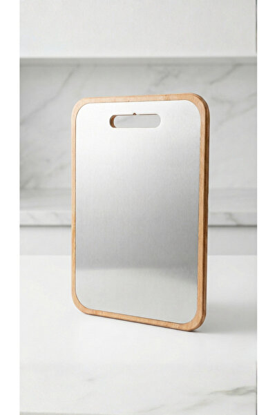 Fera Çelik Fera Buffalo Series Double-Sided Stainless Steel and Natural Wood Cutting Board |   Tak-Çıkar |   24X34Cm