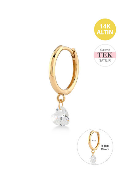 KURSHUNI Shining Heart, 14 Ayar Altın Küpe (TEK Satılır)