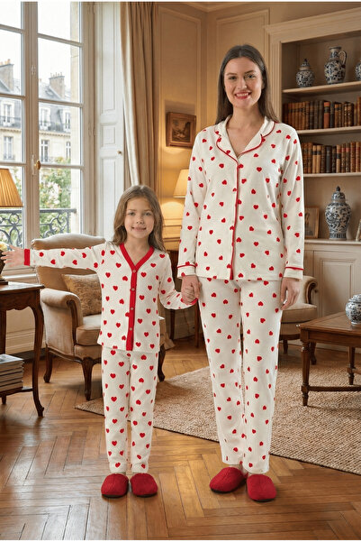 CrazyShopping Red Heart Patterned Cotton Knitted Pajama Set