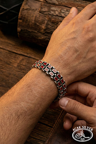 ACAR SİLVER ÇİFT SIRA MİNELİ ÖZEL TASARIM 925 AYAR ROLEX ERKEK BİLEKLİK