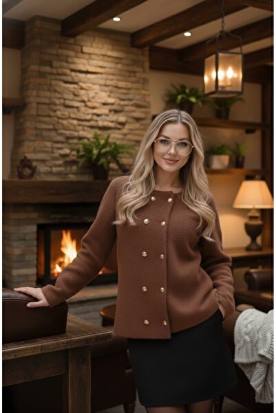 K-ODEA BUTİK Women's Brown Basic Cardigan