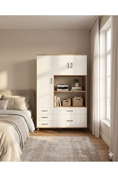 Dienni Kronos Dolap 7 Raflı 5 Çekmeceli 3 Kapaklı 132x59x195 Çam-Aytaşı/Aytaşı