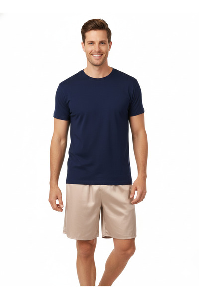 Oppland Ανδρικό σορτς από σατέν ύφασμα μονόχρωμο ελαστικό στη μέση χωρίς τσέπες Άνετο κομμένο ελαφρύ ύφασμα