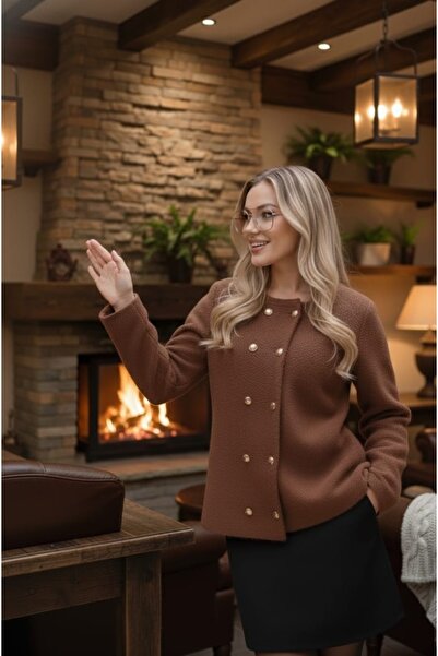 K-ODEA BUTİK Women's Brown Basic Cardigan