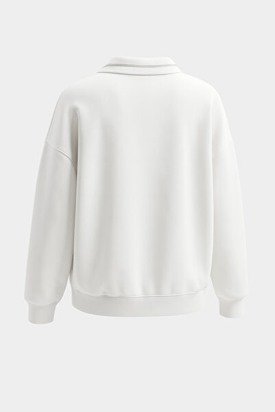 Amia&Co. White Removable Shirt Collar Fleece-Lined Printed Oversized Sweatshirt