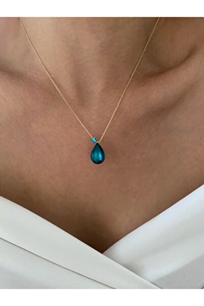 OJO TAKI NAZAR DUALI ROYAL BLUE MİNELİ SU DAMLASI 925 AYAR GÜMÜŞ KOLYE OJO003...