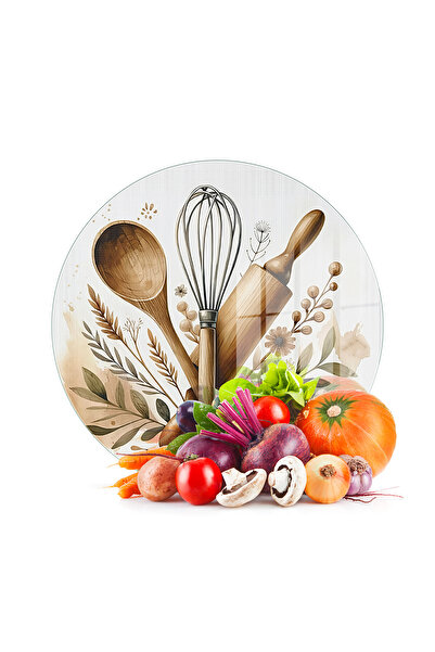 Decovetro Glass Cutting Board and Serving Tray Round Kitchenware Patterned 30 X 30 cm