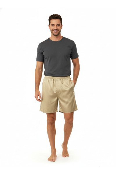 Oppland Ανδρικό σορτς από σατέν ύφασμα μονόχρωμο ελαστικό στη μέση χωρίς τσέπες Άνετο κομμένο ελαφρύ ύφασμα