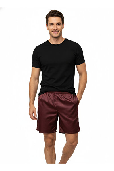 Oppland Men's Satin Fabric Shorts Solid Color Elastic Waistband No Pockets Relaxed Fit Lightweight Fabric