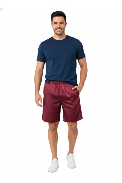 Oppland Men's Satin Fabric Shorts Solid Color Elastic Waistband No Pockets Relaxed Fit Lightweight Fabric