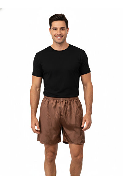 Oppland Ανδρικό σορτς από σατέν ύφασμα μονόχρωμο ελαστικό στη μέση χωρίς τσέπες Άνετο κομμένο ελαφρύ ύφασμα