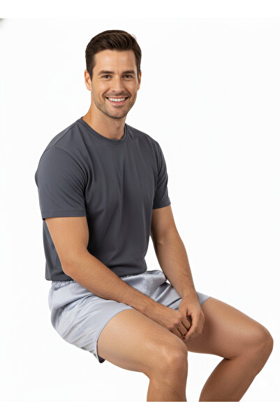 Oppland Men's Satin Fabric Shorts Solid Color Elastic Waistband No Pockets Relaxed Fit Lightweight Fabric