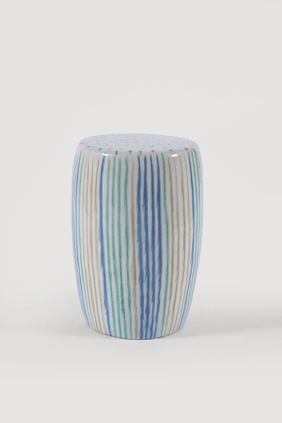 Mondschein Renkli Çizgili Seramik Tabure-Sehpa ( 26 X 26 X 42 Cm )