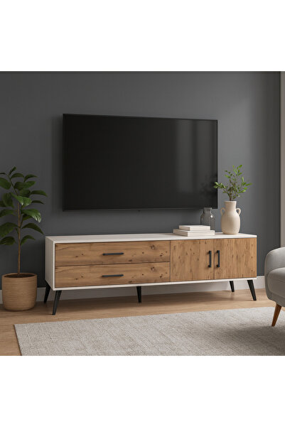 Dienni Kronos TV Ünitesi Tek Raflı 2 Çekmeceli 2 Kapaklı 176x59x51 Aytaşı-Çam...