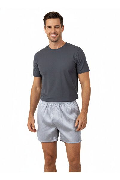 Oppland Men's Satin Fabric Shorts Solid Color Elastic Waistband No Pockets Relaxed Fit Lightweight Fabric