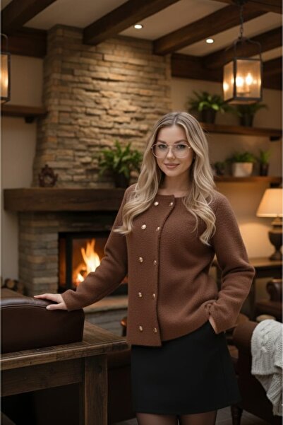 K-ODEA BUTİK Women's Brown Basic Cardigan