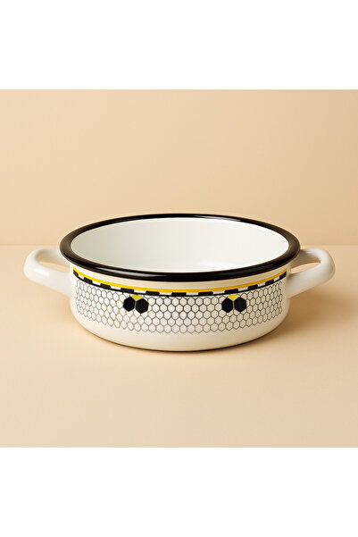 esdekor Küçük Çelik Üzeri Emaye Sahan Beyaz Desenli Siyah 16cm 1 Adet Fırın O...