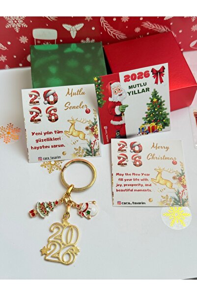 cacatasarım Yılbaşı Figürleri ve 2026 Yazılı Charm Metal Anahtarlık Çanta Süs...