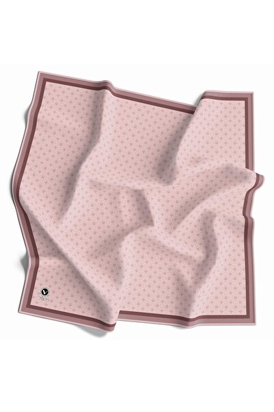 VİOLLA Twill Monogram Desenli Pudra Renkli 90x90 Eşarp (İpek İçermez) Kenar D...