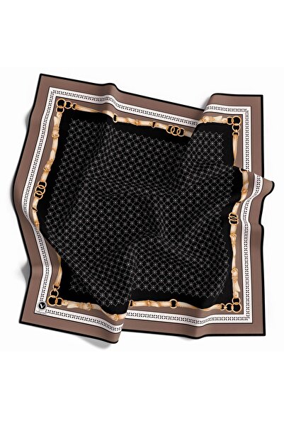 VİOLLA Twill Kemerli ve Çıtır Motifli Desenli Vizon Renkli 90x90 Eşarp (İpek ...