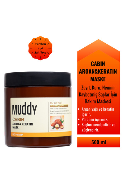 Muddy Cabin Argan Ve Keratin Maskesi 500 ml Yıpranmış Ve Kırılan Saçlar Için Bakım Kremi 8697426731254
