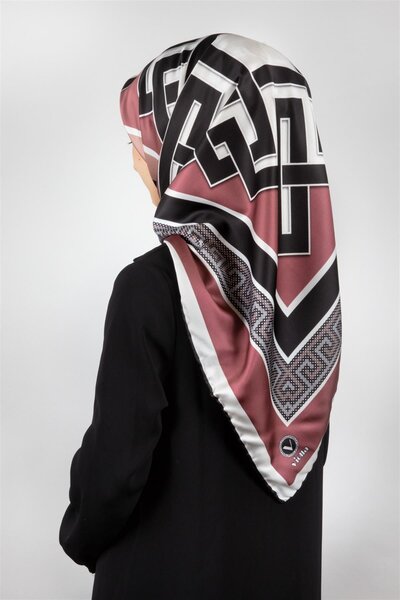 VİOLLA Twill Çizgili Sonsuzluk Düğümü Desenli Gül Kurusu Renkli 90x90 Eşarp (...