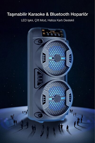 Kensa Bluetooth LED Işıklı Taşınabilir Hoparlör – Çift 3” Subwoofer, 20W Güçl...