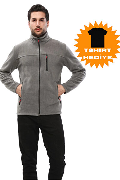 VEGA PORT Unisex středně šedý límec Bato Full Zip Outdoor Fleeceová bunda se 3 kapsami