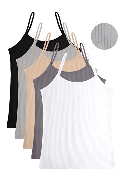 Donella 5-Pack Corded Fabric Cotton Stretch Fabric Women's Undershirt 2323Pd2