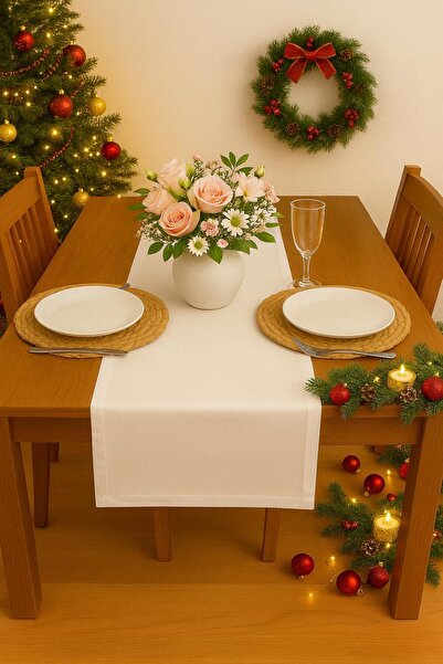 S&R مفرش طاولة من الكتان المقاوم للبقع مقاس 45×160 سم باللون الأبيض