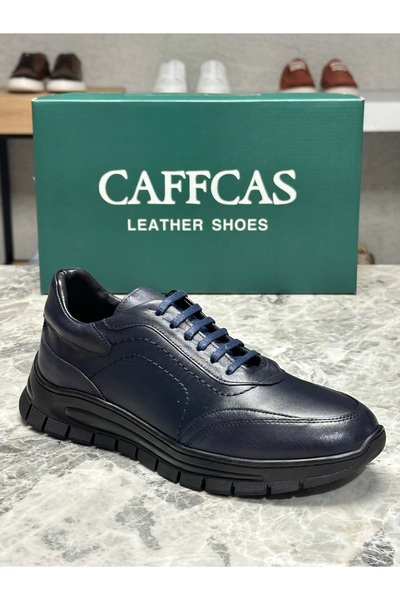 Caffcas Γνήσιο δέρμα Navy Blue Χειροποίητα Casual Αθλητικά Ανδρικά Παπούτσια ...