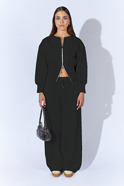 EDITION WOMAN Black Double-Sided Zippered Cup Sweatshirt |   Ek100275499