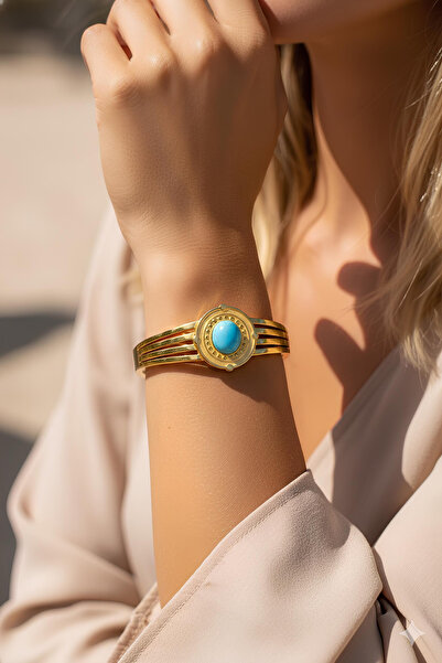 İNN JEWELLERY Çelik Kelepçe Bileklik Kararmaz Antialerjik Doğaltaş Figürlü (2...