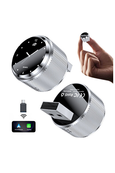 MAUEX Adaptor Ceas Q1BQ Wireless CarPlay/Android Auto, Plug&Play, Ceas funcțional, Argintiu