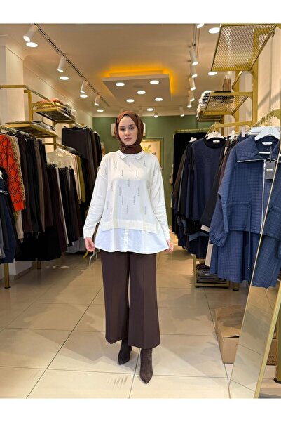 Sentez 5386-1 Arkası Lastikli Kısa Geniş Paça Pantolon Kahverengi