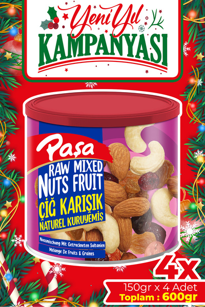 Paşa Kuruyemiş Çiğ Karışık Kuruyemiş Teneke Kutu 150 gr X 4 Adet (600 GR)