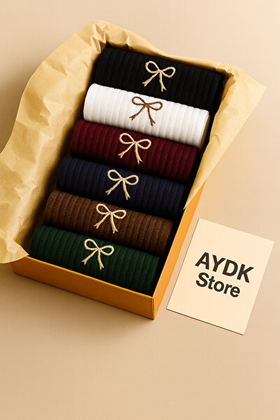 AYDK Set de 6 șosete pentru femei cu broderie cu fundă premium – Vară și iarn...