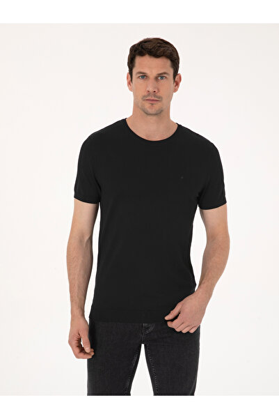 Cacharel Black Slim Fit Crew Neck Knitwear T-Shirt 50309840-Vr046
