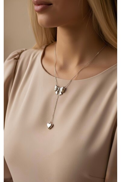 İNN JEWELLERY Steel Women's Special Design Ribbon Figured Necklace Does Not T...