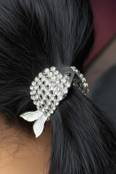 CAŞ DEKORASYON Ασημί Χρώμα Πέτρινη Πόρπη με Σχέδιο Ψαριού