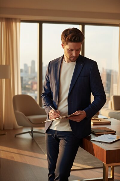 Frappoli Dario Чоловічий смугастий темно-синій бавовняний полівіскозний однотонний комір спортивний блейзер зі струнким кроєм