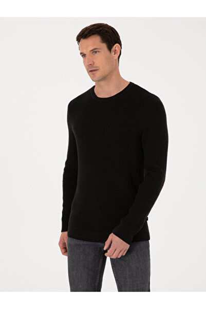 Cacharel Siyah Slim Fit Pamuk Karışımlı Bisiklet Yaka Triko Kazak 50318983-VR046