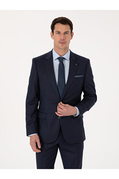 Cacharel Navy Blue Slim Fit Wool Blend Micro Patterned Classic Jacket 5031006...