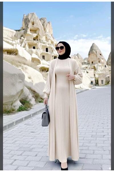 AXXAN بدلة تريكو طويلة بدون أكمام، سترة طويلة بدون أكمام، طقم من قطعتين بدون ...